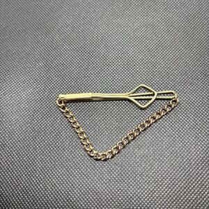Vintage Gold Tone Tie Bar Clip with Safety Chain 1940s 1950s Menswear
